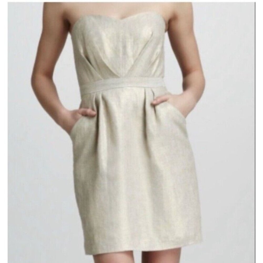 Shoshanna Gold Metallic Strapeless Dress 2 XS Holiday Party Cruise NWT